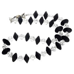 AJD Superbly Elegant Black Onyx & Clear Brilliant Natural Quartz 19.5" Necklace