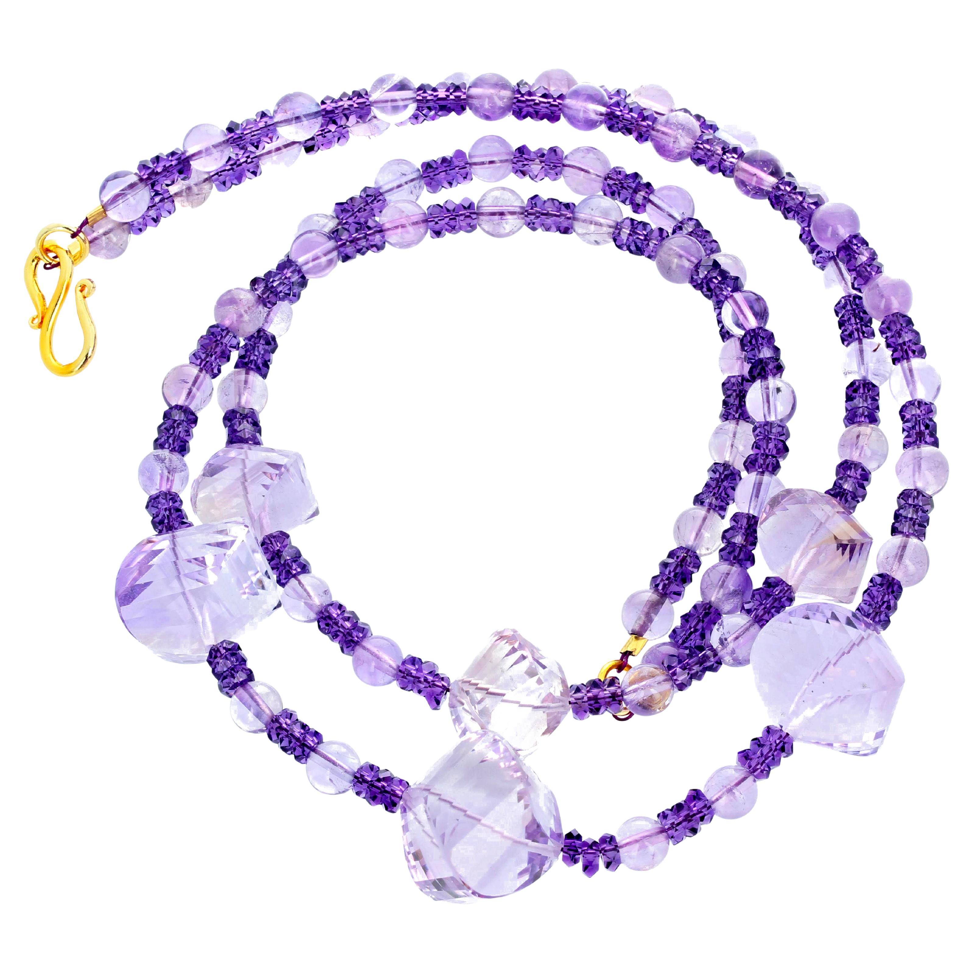 AJD, magnifique améthyste et rose de France, collier de 16 pouces