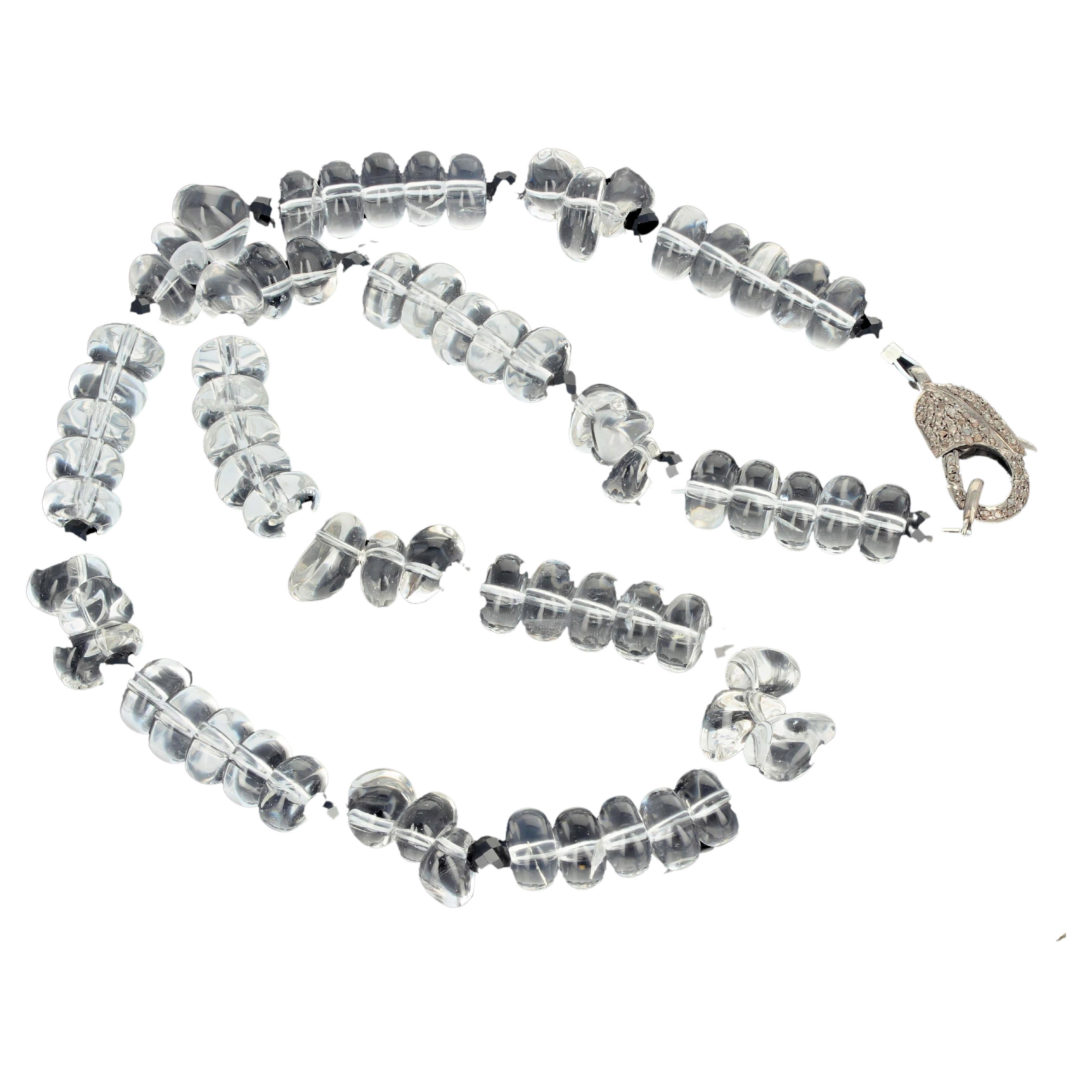 AJD Brilliant Natural Silver Quartz & Black Spinel Diamond Clasp Necklace In New Condition For Sale In Raleigh, NC