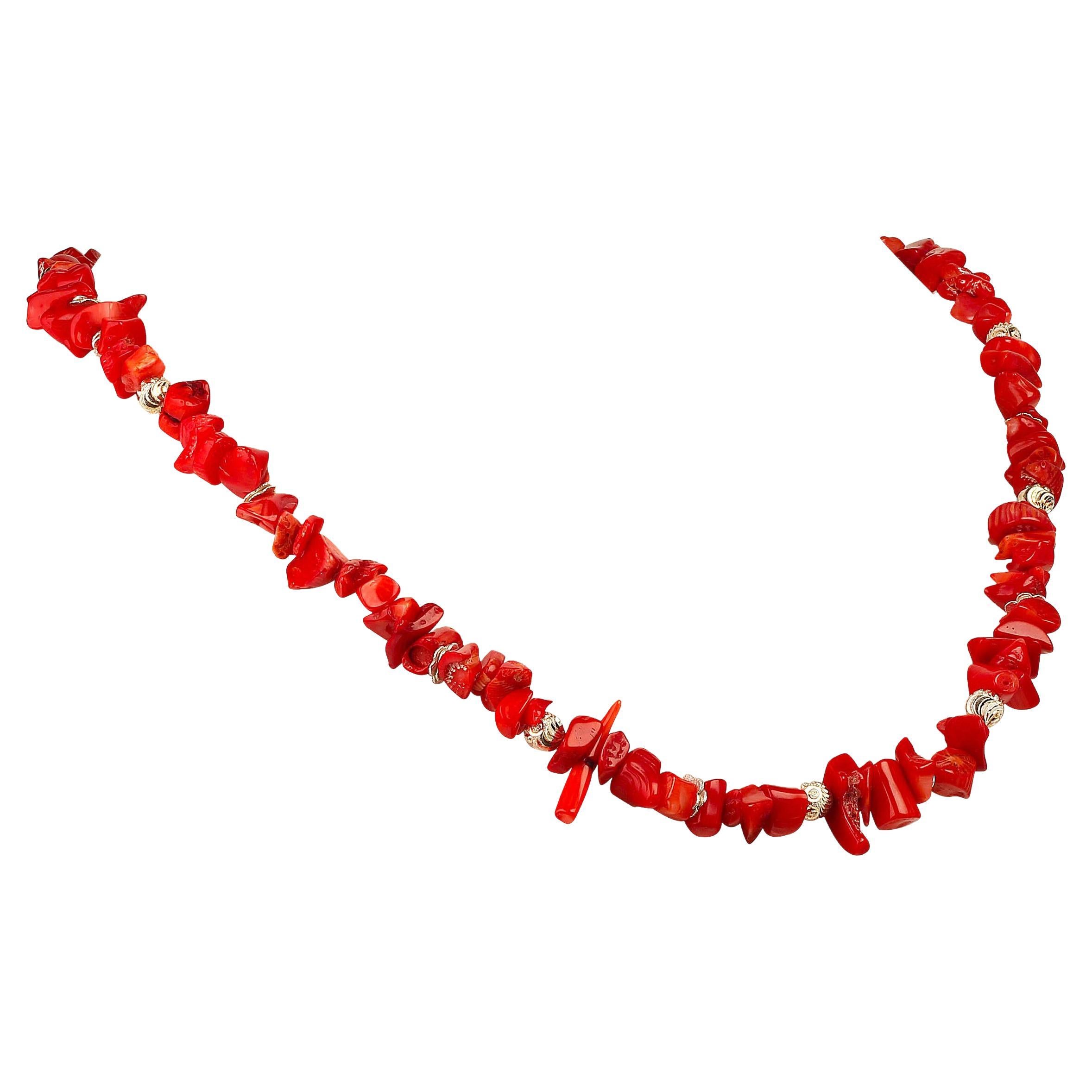 AJD 27 Inch Red Coral Necklace with Silver accents