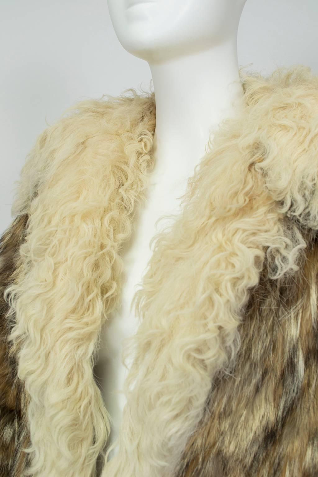 Brown Hippie Coyote Fur and Mongolian Lamb Chubby Jacket, Neiman Marcus - Medium 1970s