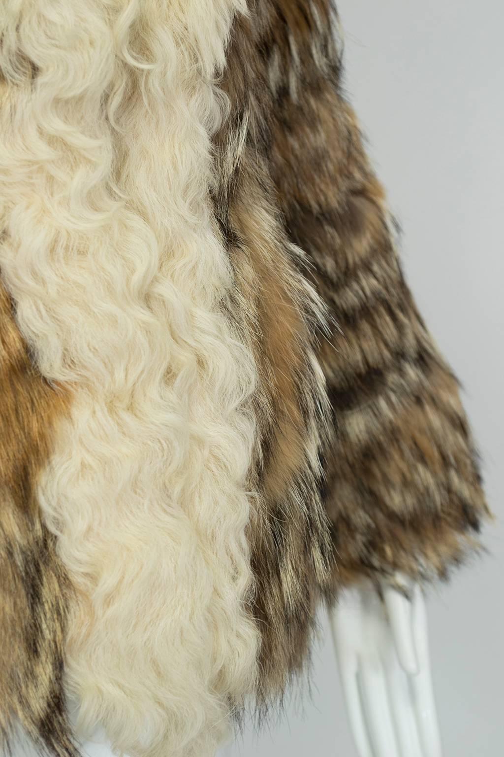 Hippie Coyote Fur and Mongolian Lamb Chubby Jacket, Neiman Marcus - Medium 1970s In Good Condition In Tucson, AZ