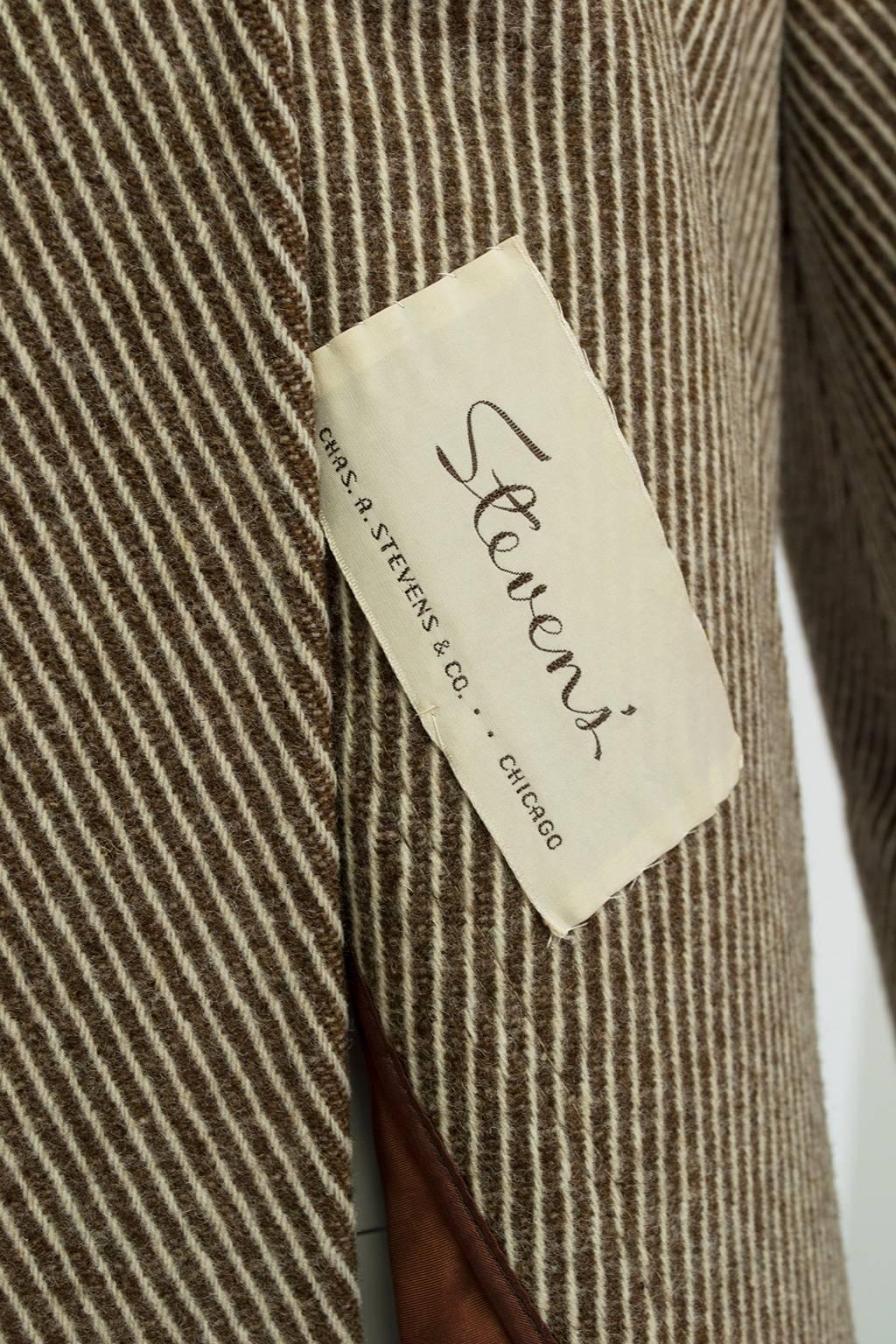 Manteau transformable en laine Chevron Brown avec doublure zippée - M, 1950s en vente 4
