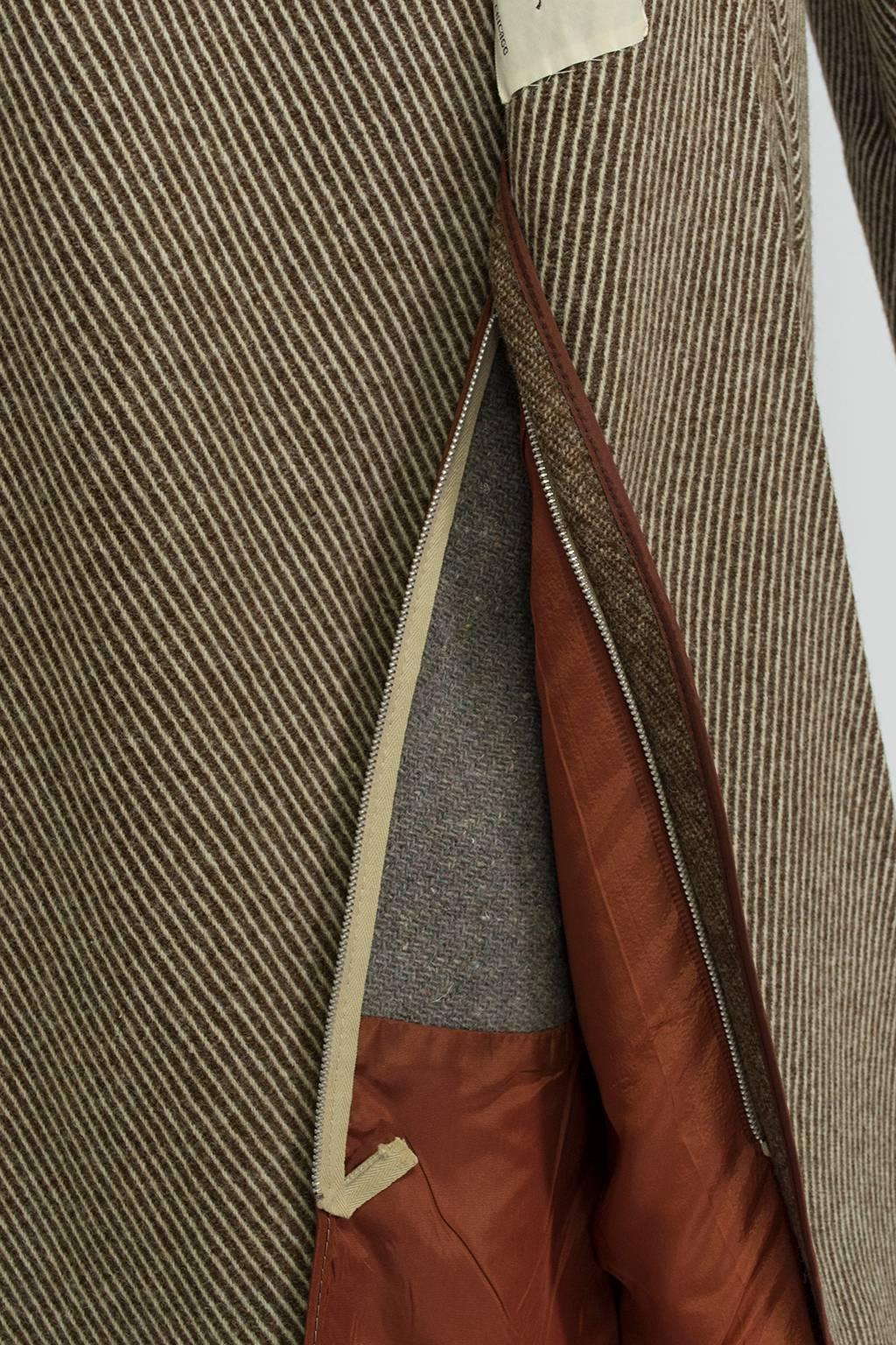 Manteau transformable en laine Chevron Brown avec doublure zippée - M, 1950s en vente 3