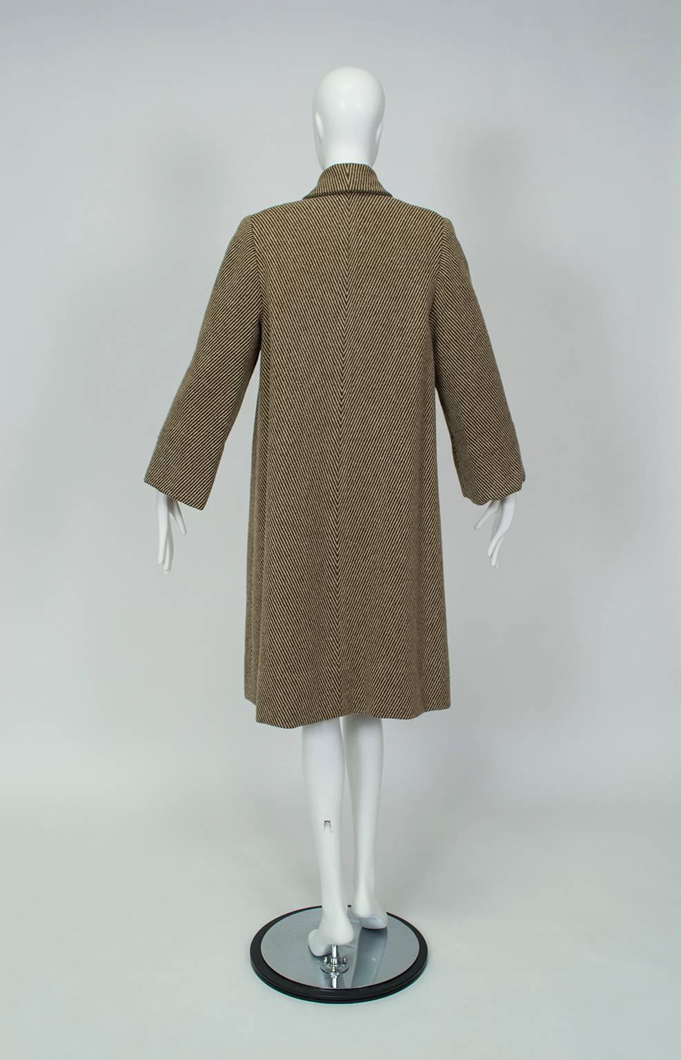 Marron Manteau transformable en laine Chevron Brown avec doublure zippée - M, 1950s en vente
