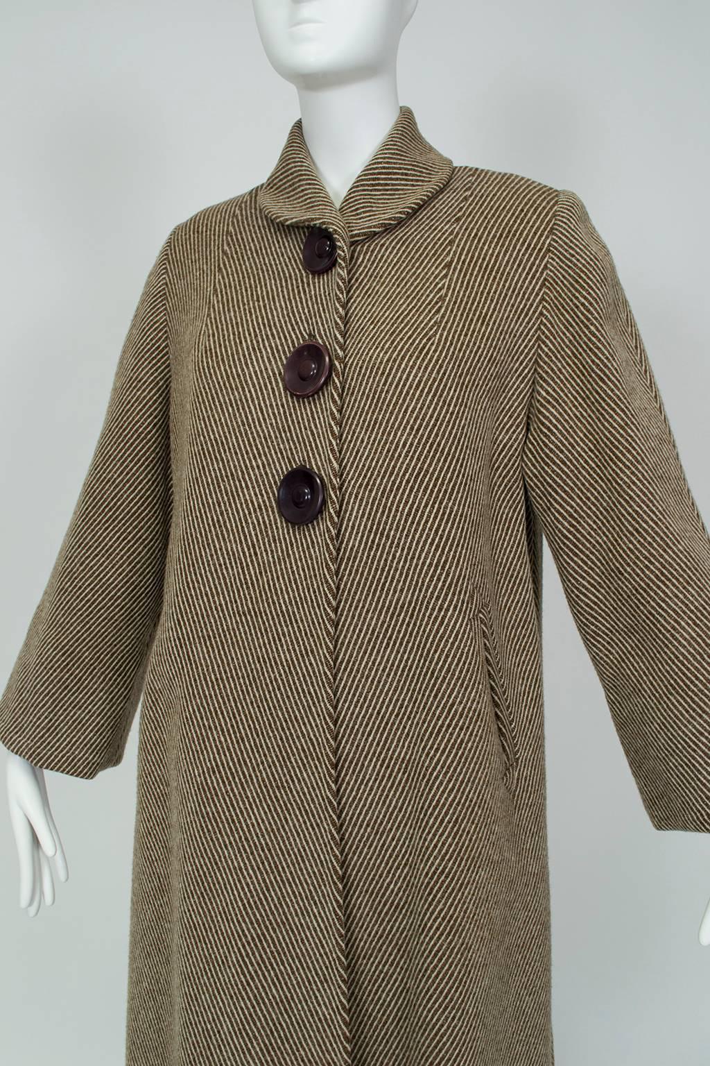 Manteau transformable en laine Chevron Brown avec doublure zippée - M, 1950s Excellent état - En vente à Tucson, AZ