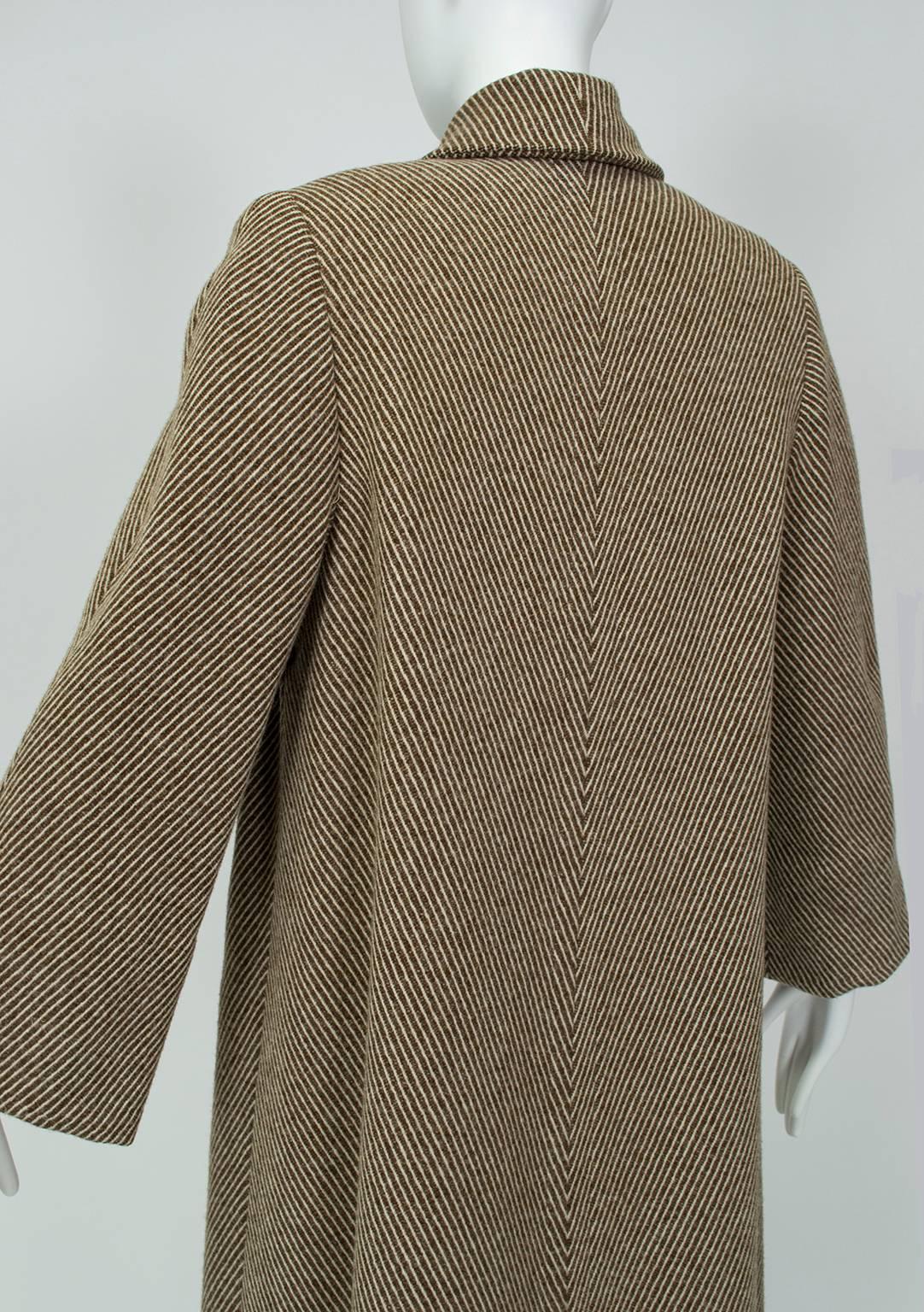 Manteau transformable en laine Chevron Brown avec doublure zippée - M, 1950s Pour femmes en vente