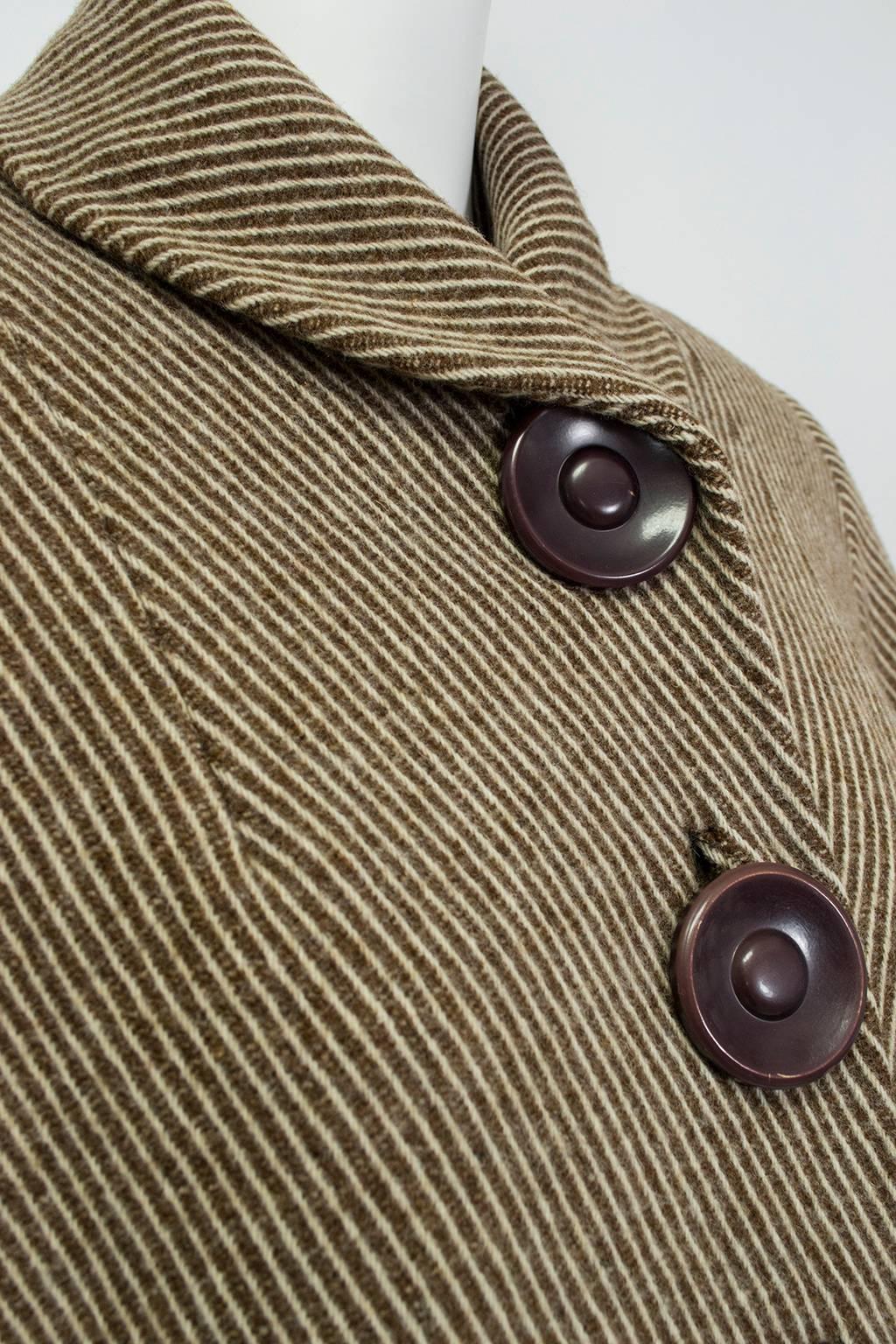 Manteau transformable en laine Chevron Brown avec doublure zippée - M, 1950s en vente 1