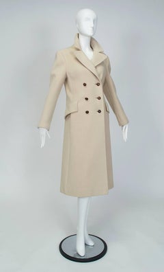 Ivory Cashmere Princess-Cut Military Trench Coat – I Magnin, 1970s