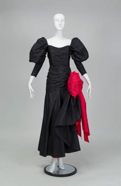 Paul-Louis Orrier Bata de Alta Costura Negro Rojo Pierna de Botón - XS, Años 80