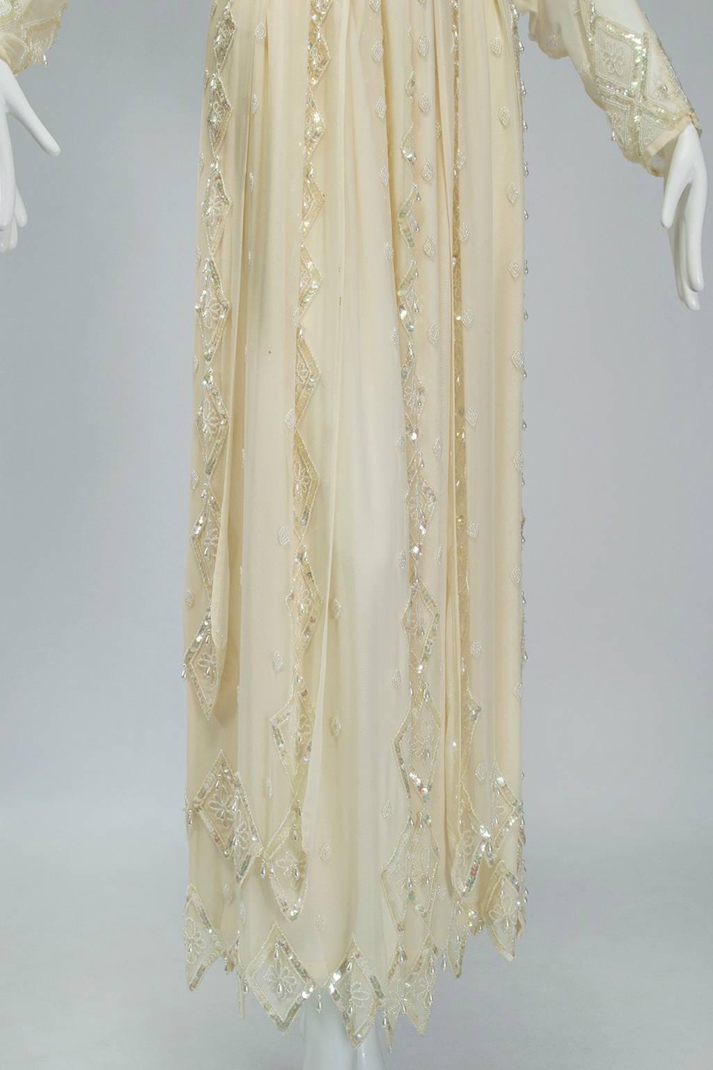 Ivory Edwardian Reproduction Ornamented Silk Tea or Bridal Gown - Small, 1980s 1