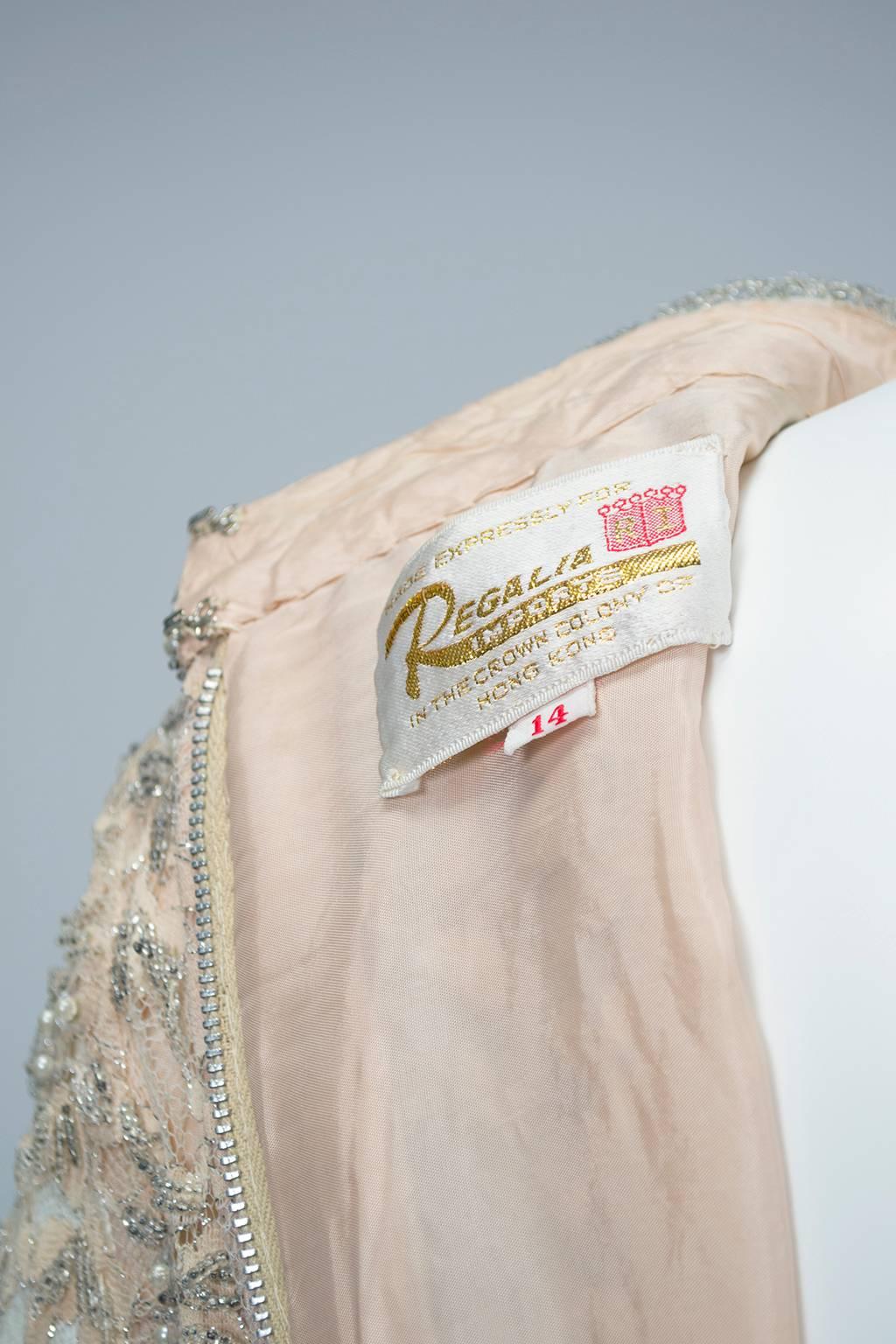 Blush Pink A-Line Babydoll Dress with Pearl Collar and Cuffs, 1960s 1