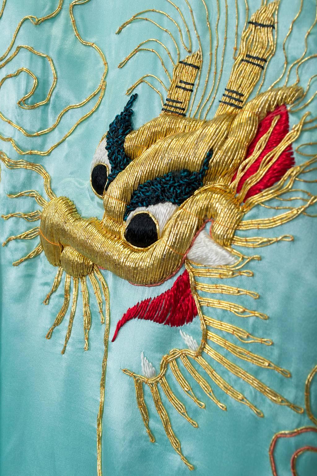 Women's or Men's Korean War Dragon Kimono with Padded Goldwork Embroidery, 1950s