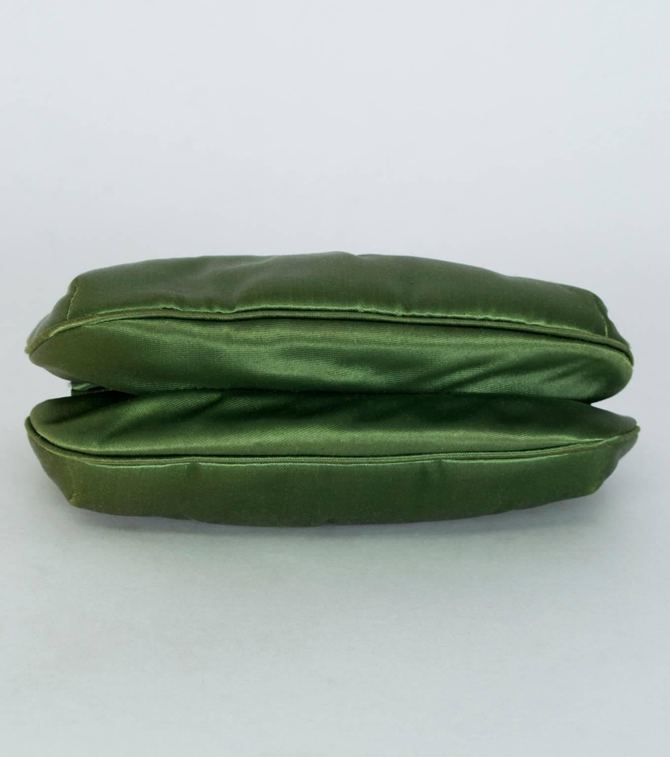 Judith Leiber Silk, Jadeite and Crystal Convertible Evening Clutch, 1980s In Excellent Condition In Tucson, AZ