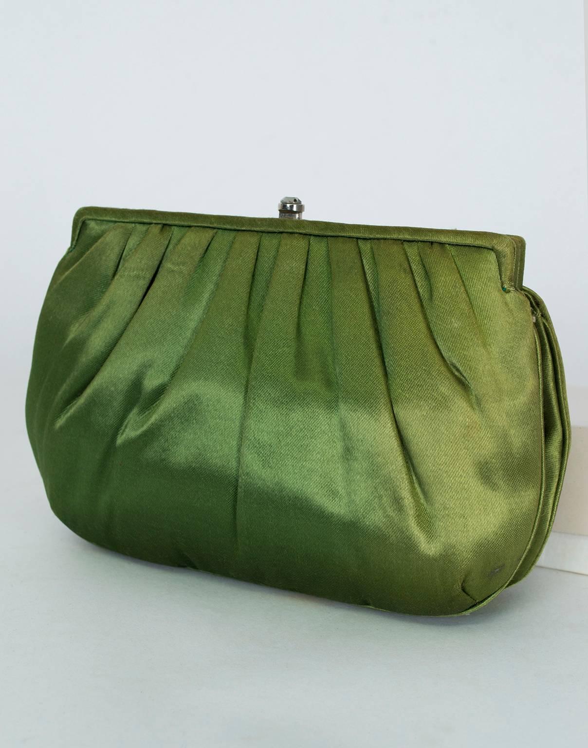 For those who feel more comfortable at a whisper than a shout, this evening bag brings a little less bling than the pavé crystal minaudières that made Judith Leiber famous, but still packs a wallop thanks to its Jadeite and crystal top frame. Best