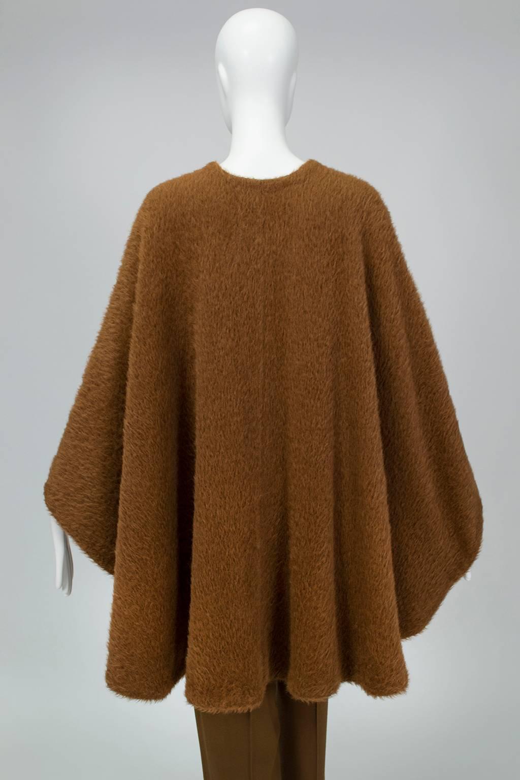 Brown Donna Karan Copper Teddy Bear Alpaca Cape and High Waist Trouser Set- S-M, 1990s