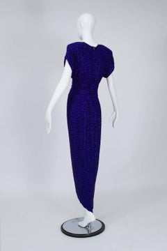 Ultraviolet Beaded Art Deco Hobble Gown w Pointed Waterfall Skirt - S, 1980s