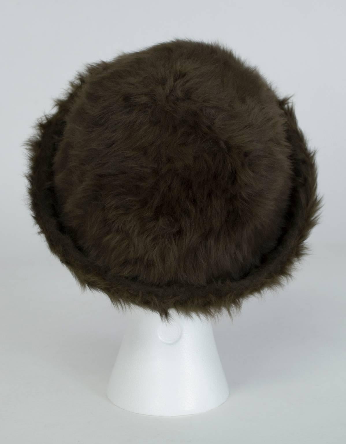 Grigio James Galanos Cappello a bombetta in pelliccia di montone Toscana Brown - S, anni '80 in vendita