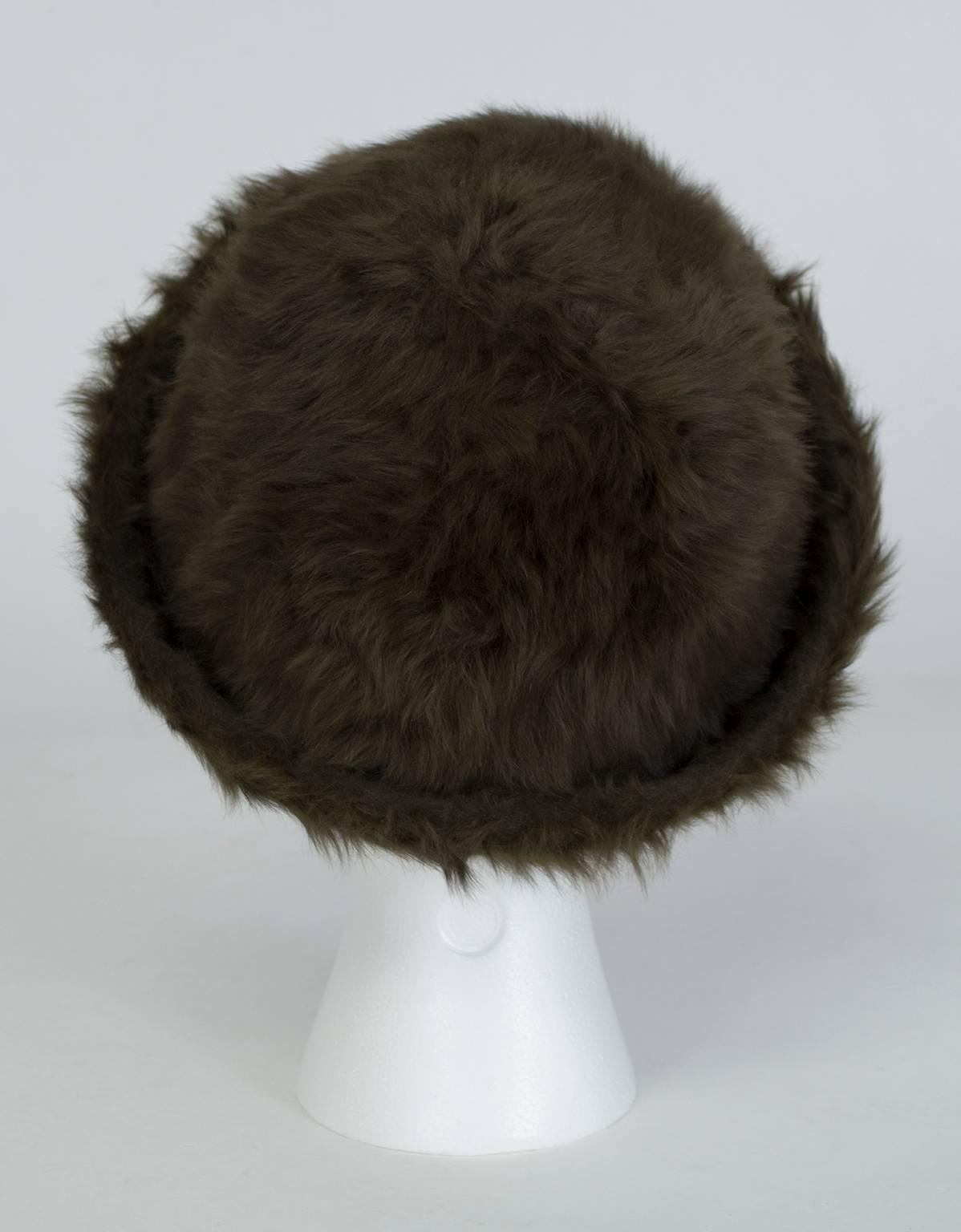 Gray James Galanos Brown Toscana Shearling Fur Bowler Hat - S, 1980s For Sale