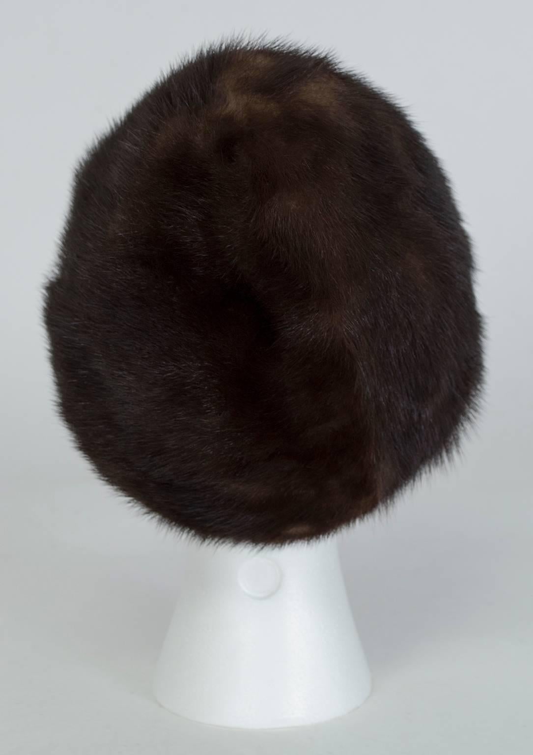 Gray Brown-Black Mink Peak Turban Hat - I Magnin, 1960s