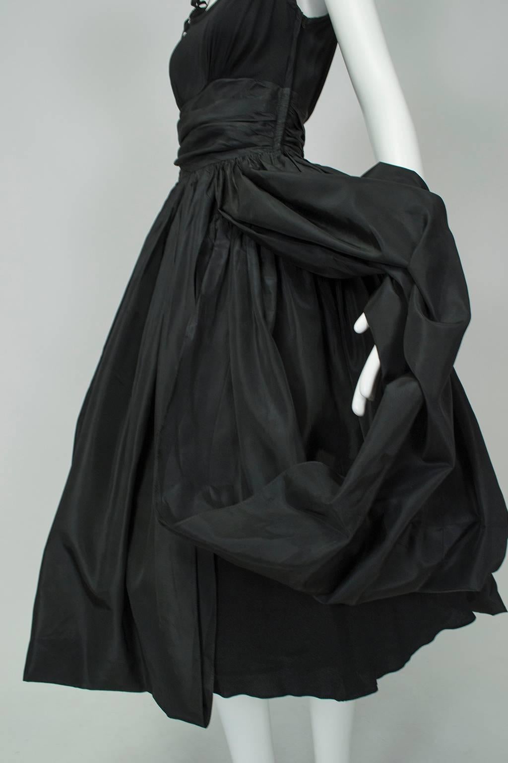 Robe Sabrina noire avec nœud à l'épaule et jupe Looping - XS, années 1950 en vente 4