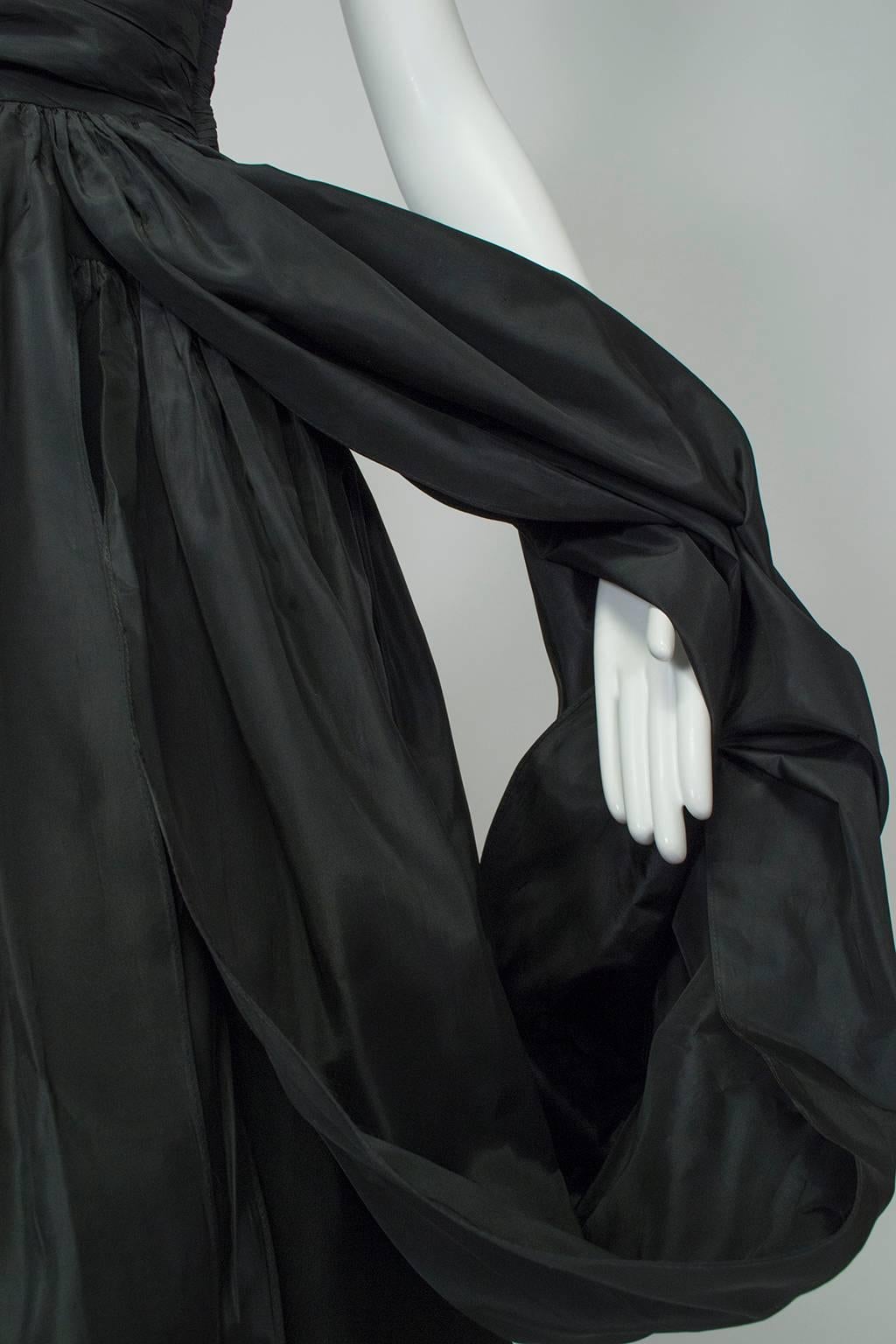 Robe Sabrina noire avec nœud à l'épaule et jupe Looping - XS, années 1950 en vente 5