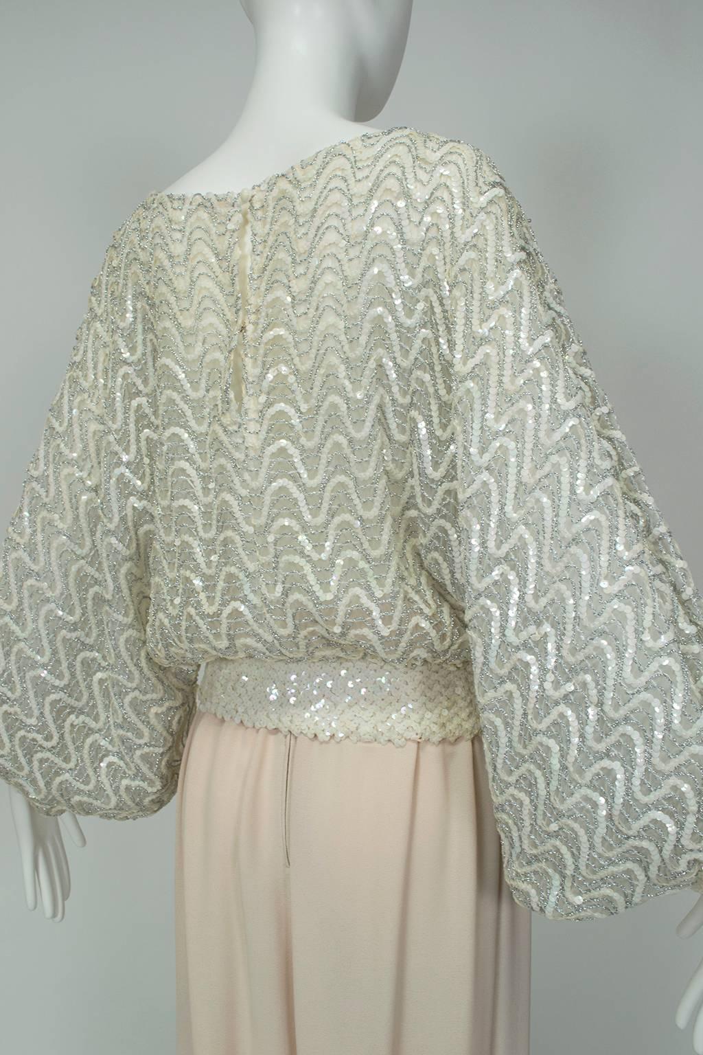 Donna Marrakesh Avorio - Top Blouson con lustrini e set pigiama con pantaloni Harem - S, 1971 in vendita