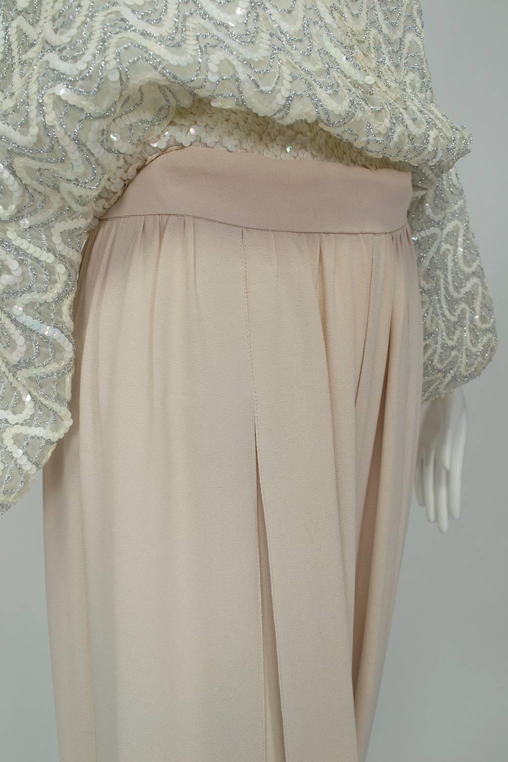 Marrakesh Ivory Sequin Blouson Top and Harem Pant Dinner Pajama Set - S, 1971 For Sale 3