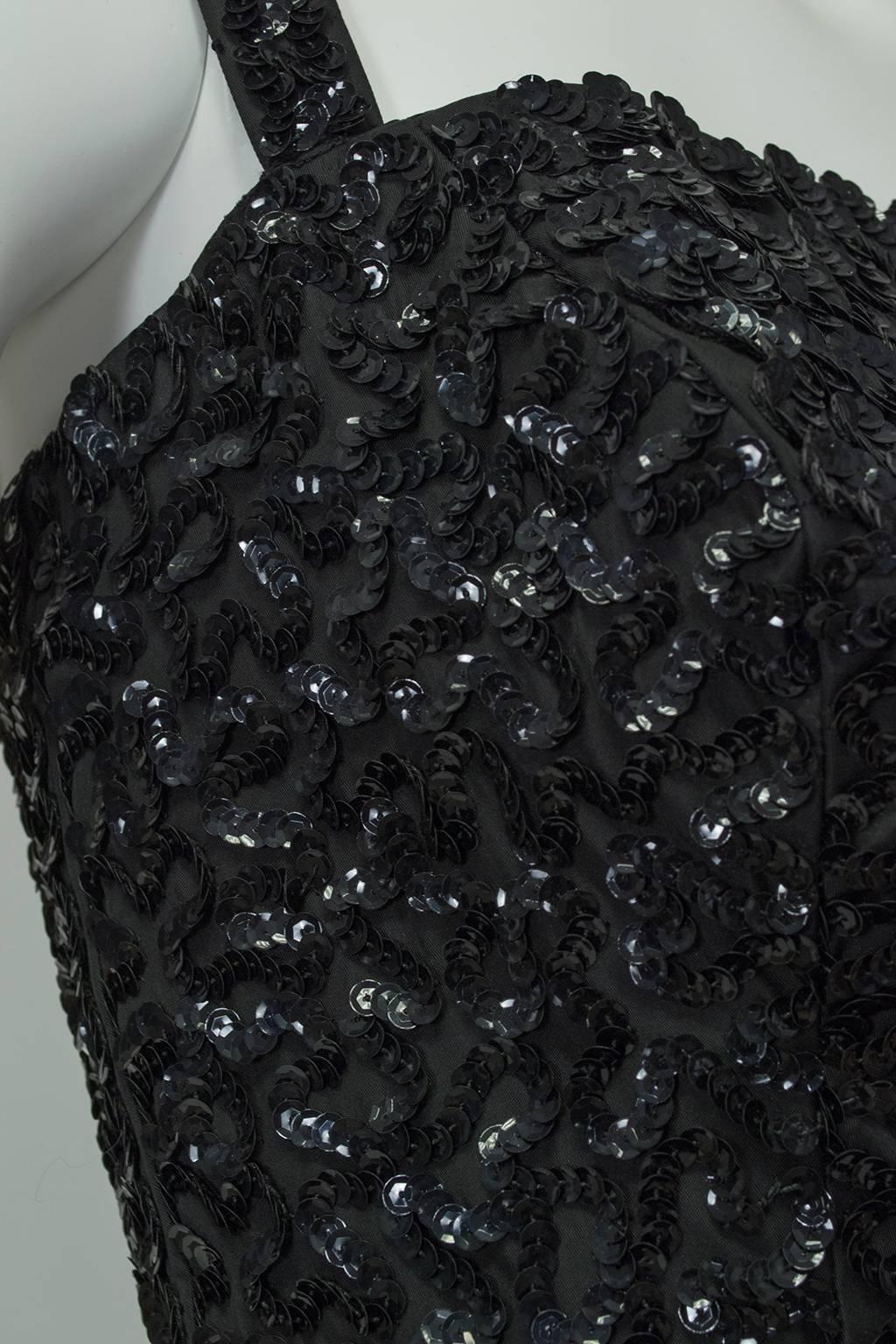 Noir *Grande taille* Robe sans manches à paillettes Pavé Starry Night - M, 1950s en vente 1
