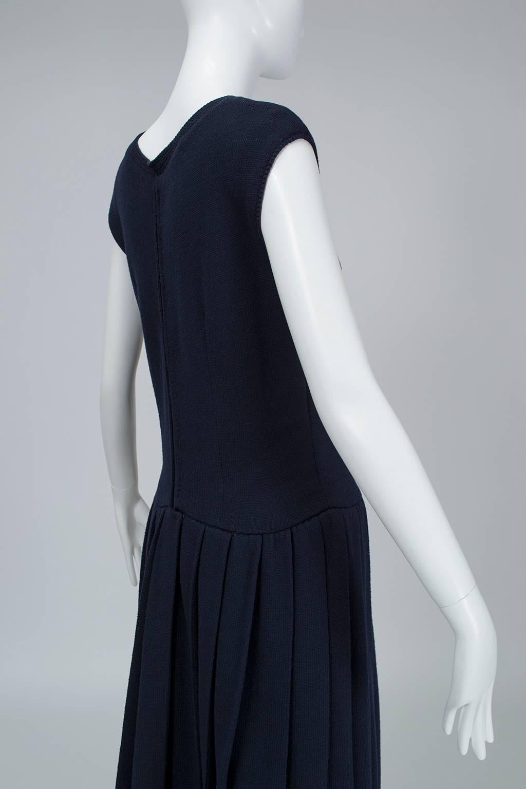 Norman Norell Navy Knife Pleat Knit Dress, 1960s 1