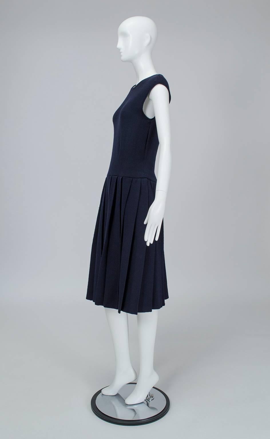 Black Norman Norell Navy Knife Pleat Knit Dress, 1960s