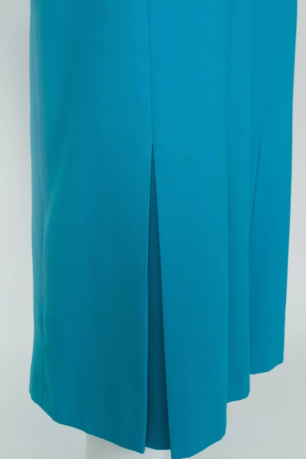 Louis Féraud Turquoise Knife Pleat Power Skirt Suit w Provenance - US 8, 1980s For Sale 2