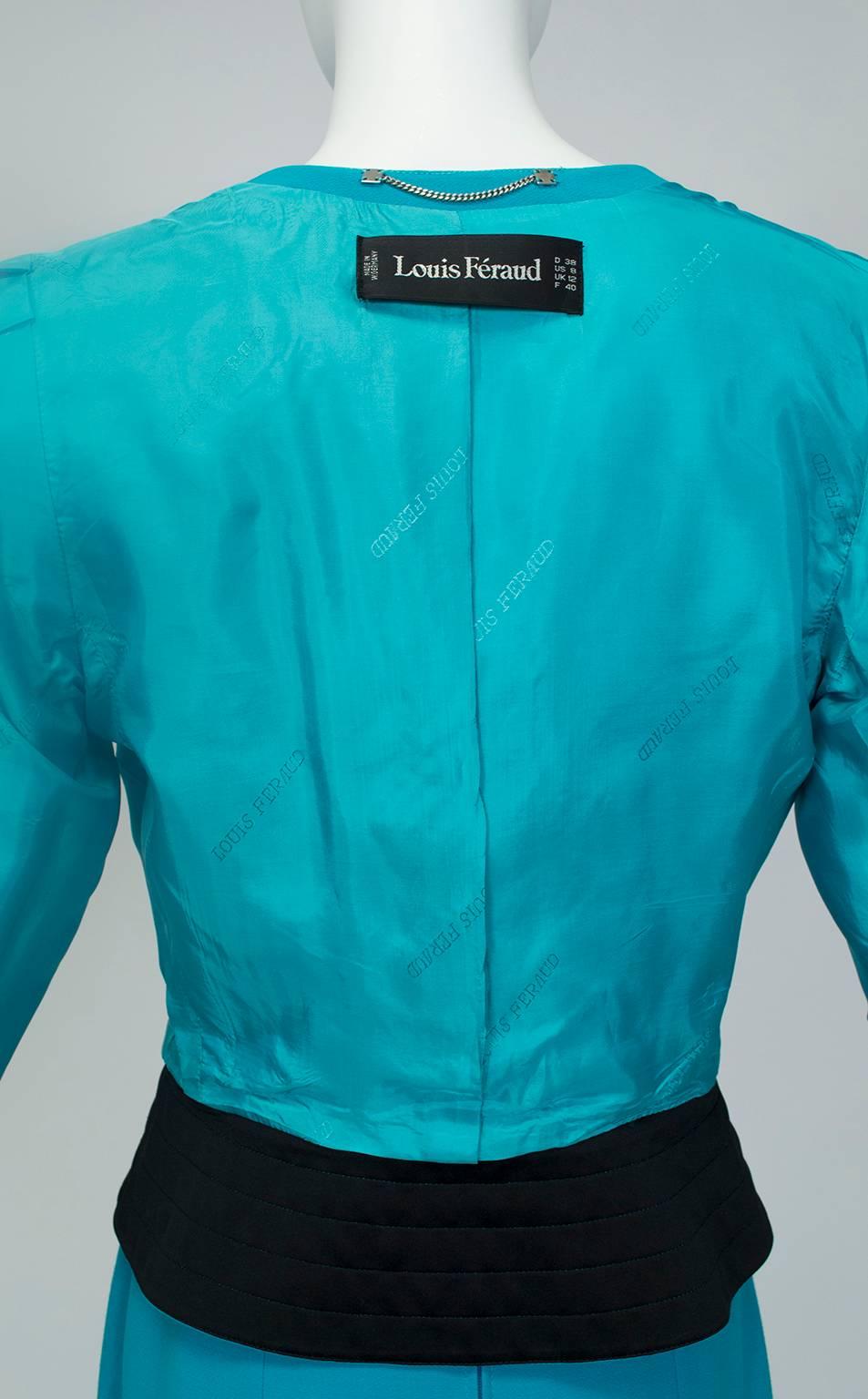 Louis Féraud Turquoise Costume jupe plissée à la main avec Provenance - US 8, 1980 en vente 4