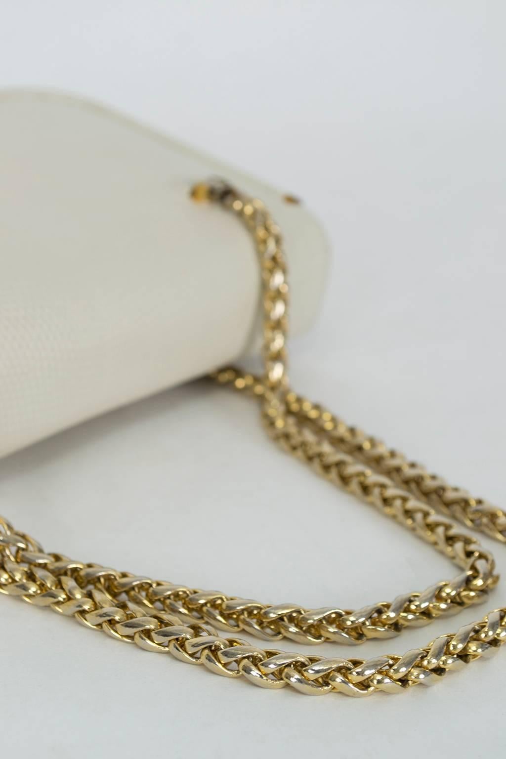 Judith Leiber Ivory Lizard Compartment Purse with Gold Chain Handles, 1980s For Sale 1