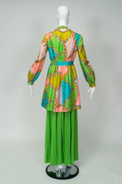 Joseph Magnin Mad Men-Worn Lime Palazzo Jumpsuit Jeweled Tunic - XS, 1960s
