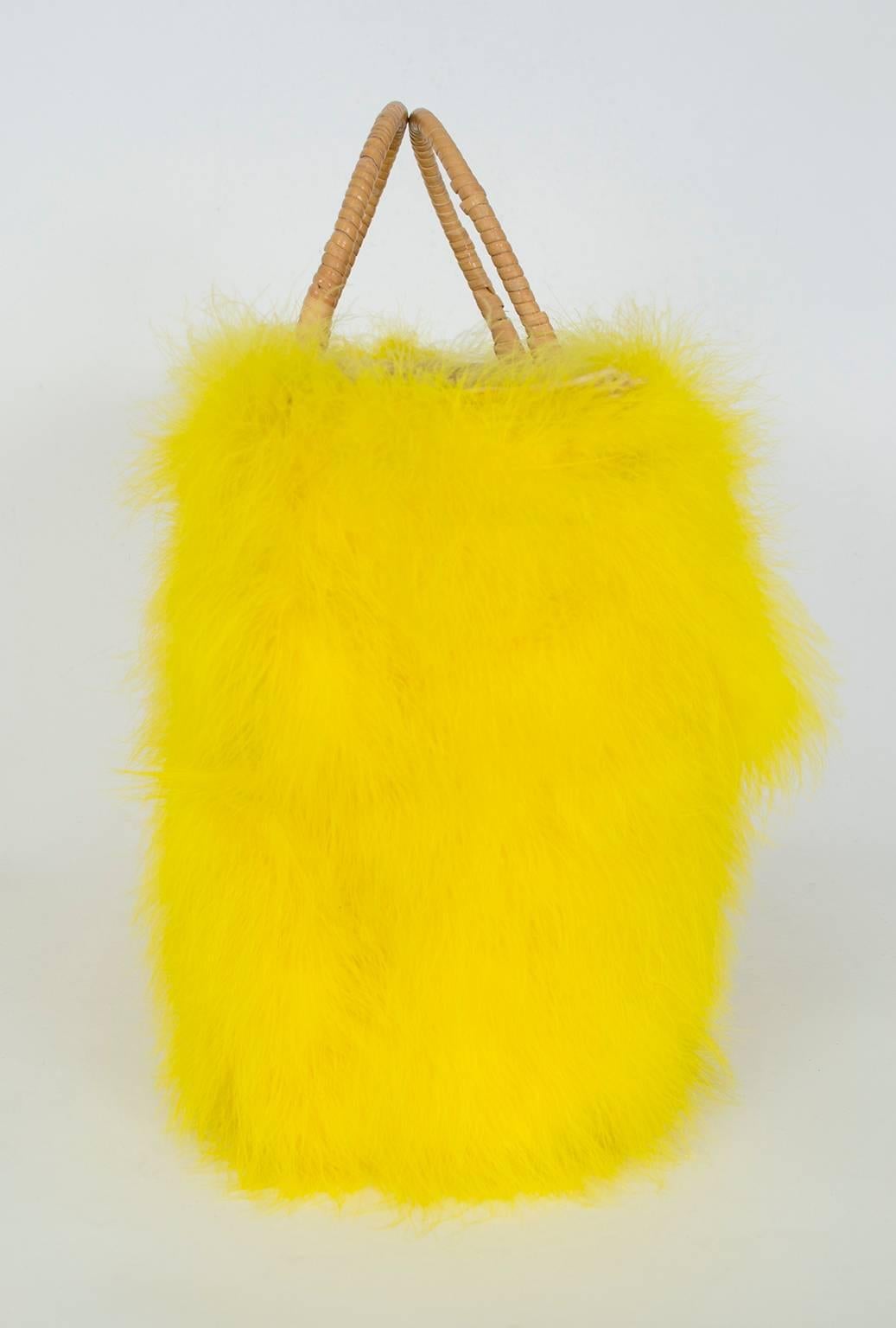 Women's Marabou Feather Bucket Hat and Tote Bag Set, 1960s