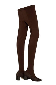 Mod Brown Lycra Block Heel Two-In-One Leggings w Attached Boot - size M/8, 1960s