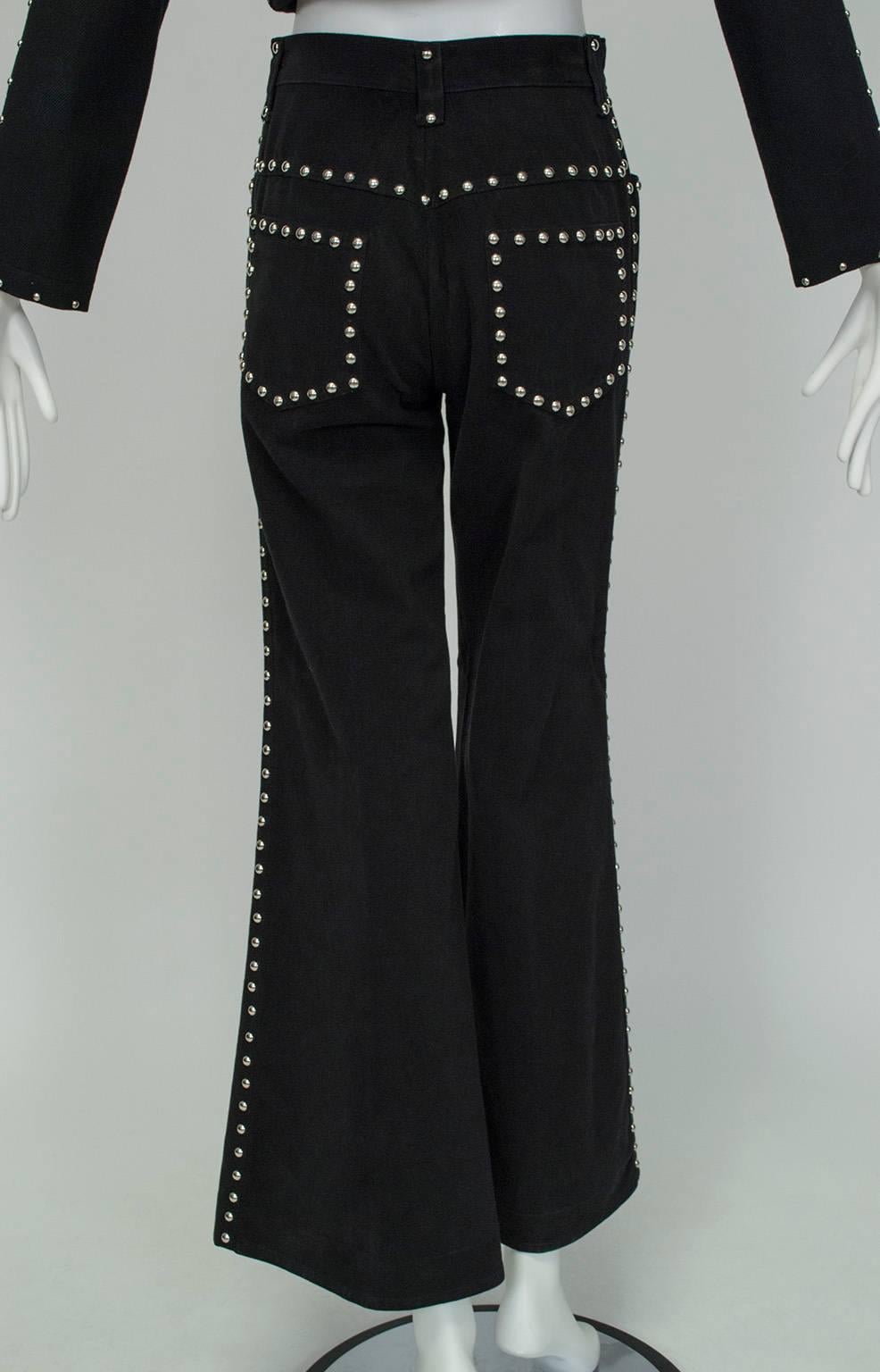 Graceland Black Silver Stud Wool Bellbottom Ranch Wear Rodeo Set - S-M, 1960s For Sale 1