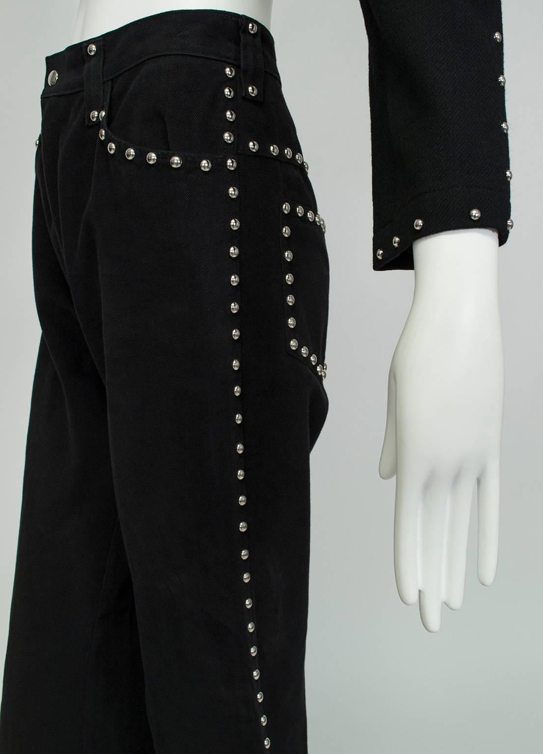 Graceland Black Silver Stud Wool Bellbottom Ranch Wear Rodeo Set - S-M, 1960s For Sale 2