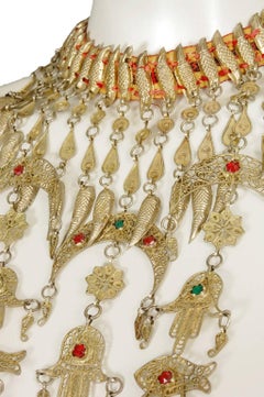 Tunisian Mystic Hand of Fatima Wedding Hamsa Bib Choker Statement Necklace, 1969
