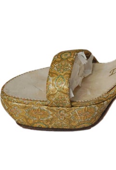 Delman Painted Gold Paisley Leather Platform Carmen Miranda Sandals - 6.5, 1940s
