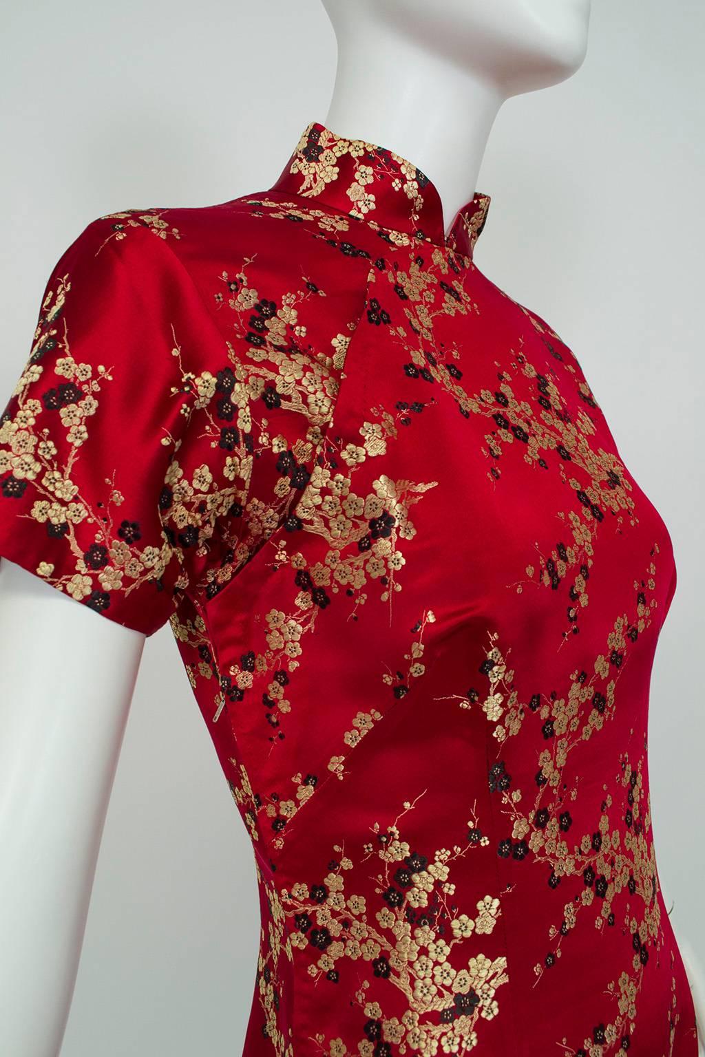 Red Shanghai Silk Film Noir Qipao Dress, 1940s