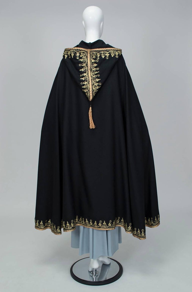 Moroccan Gold Embroidered Cloak with Tasseled Hood, 1960s at 1stDibs
