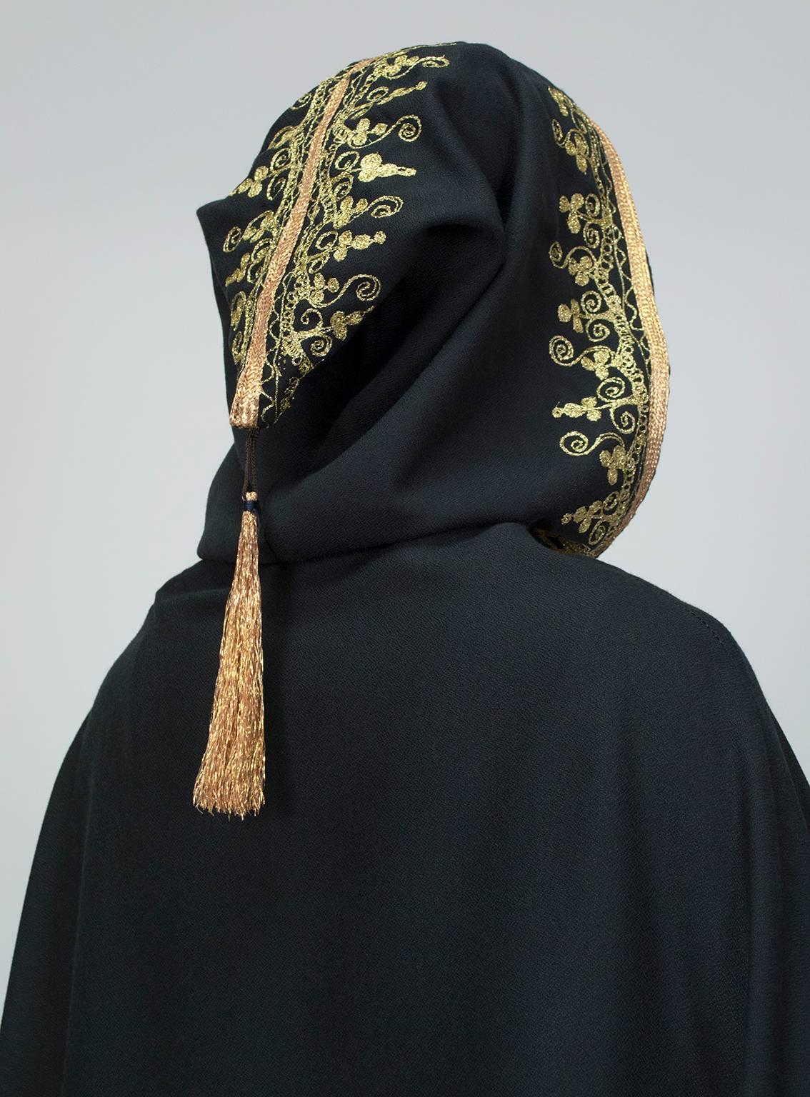 Women's Moroccan Gold Embroidered Cloak with Tasseled Hood, 1960s