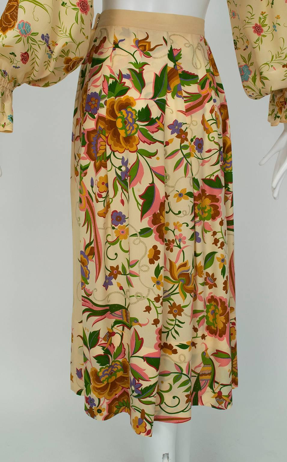 Women's Deanna Littell French Provincial Floral Peasant Blouse and Midi Skirt - M, 1970s