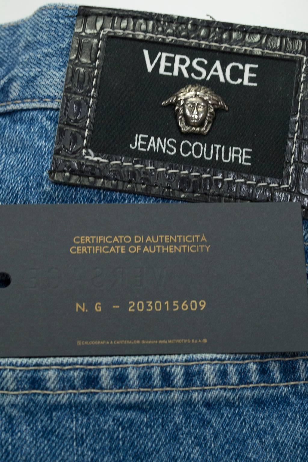 Versace Straight Leg Raw Denim Jeans with Silver Medusa Rivets - It 46, 1999 2