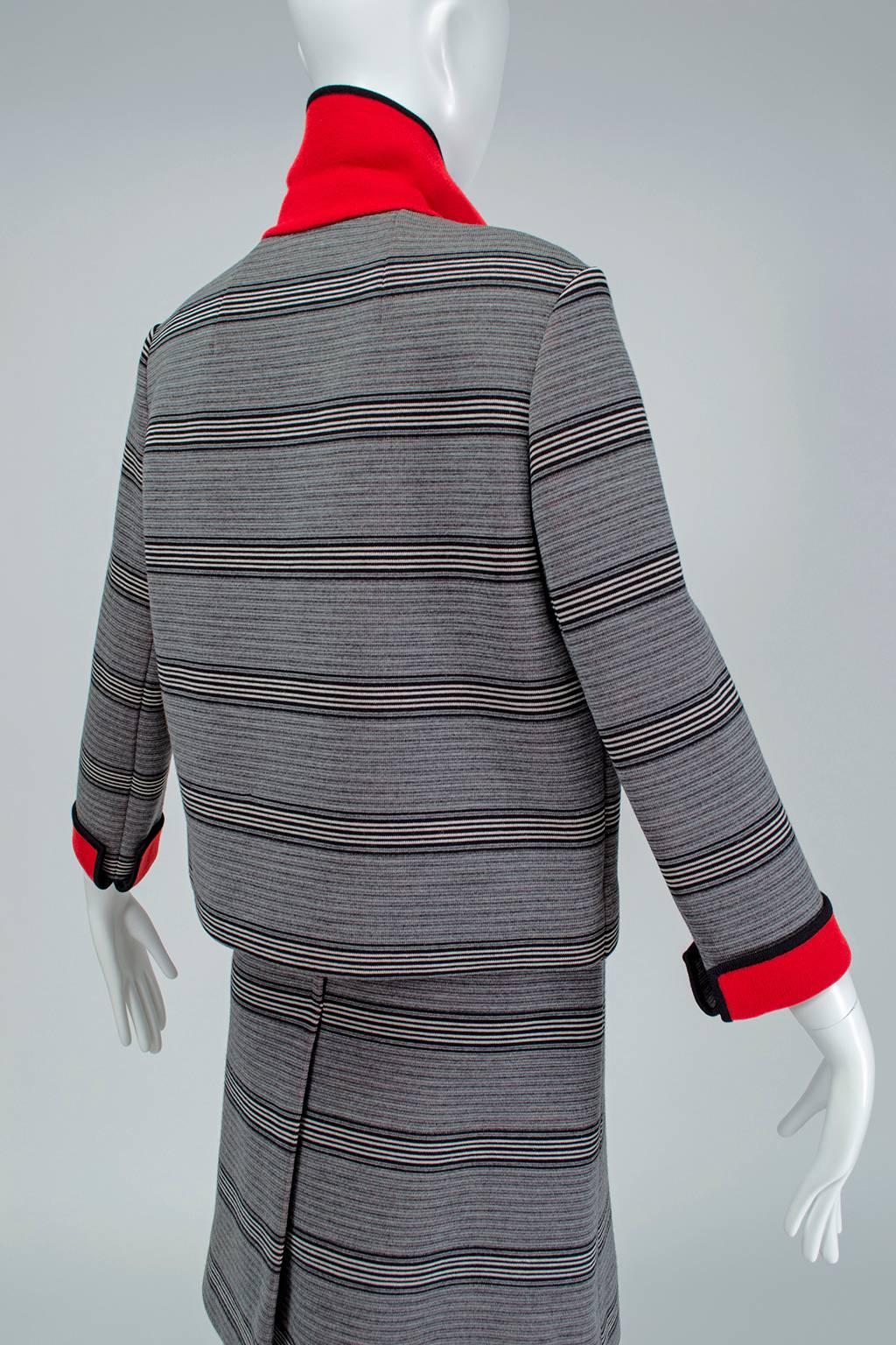 Gray Mod Italian Dolce Vita Black and Red Stripe A-Line Wool Vespa Suit- M, 1960s For Sale