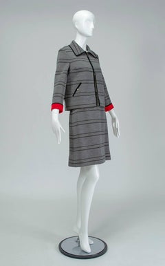 Mod Italian Dolce Vita Black and Red Stripe A-Line Wool Vespa Suit- M, 1960s