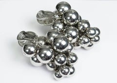 New de la Renta Silver Escher Sphere XL Statement Clip Earrings, 21st Century