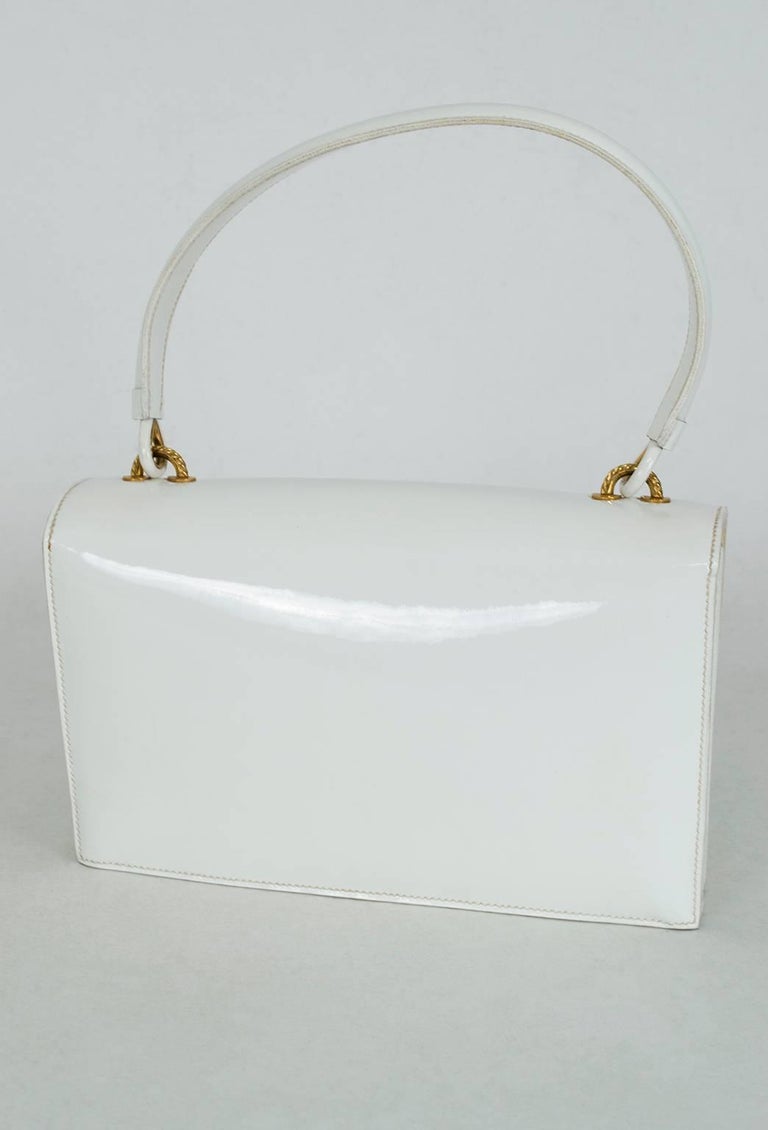Vintage Hermès Sac Cordelière White Patent Leather Envelope Handbag- 25 cm, 1951 In Good Condition For Sale In Tucson, AZ